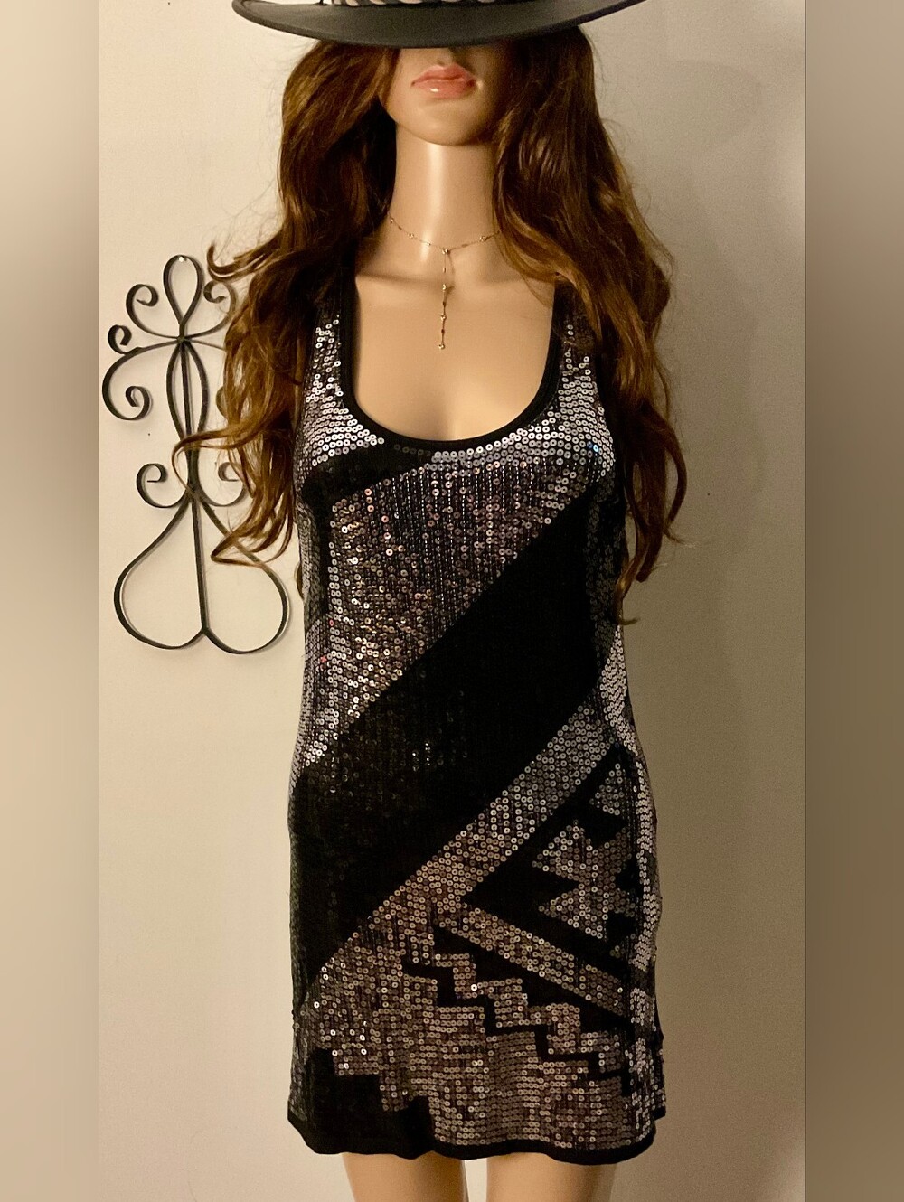 Forever 21 Black and Silver Sequin Geometric Tank Mini Dress